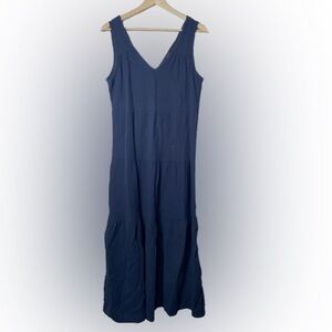 Quince 100% Organic Cotton Gauze Tiered Maxi Dress Blue Breathable Size S